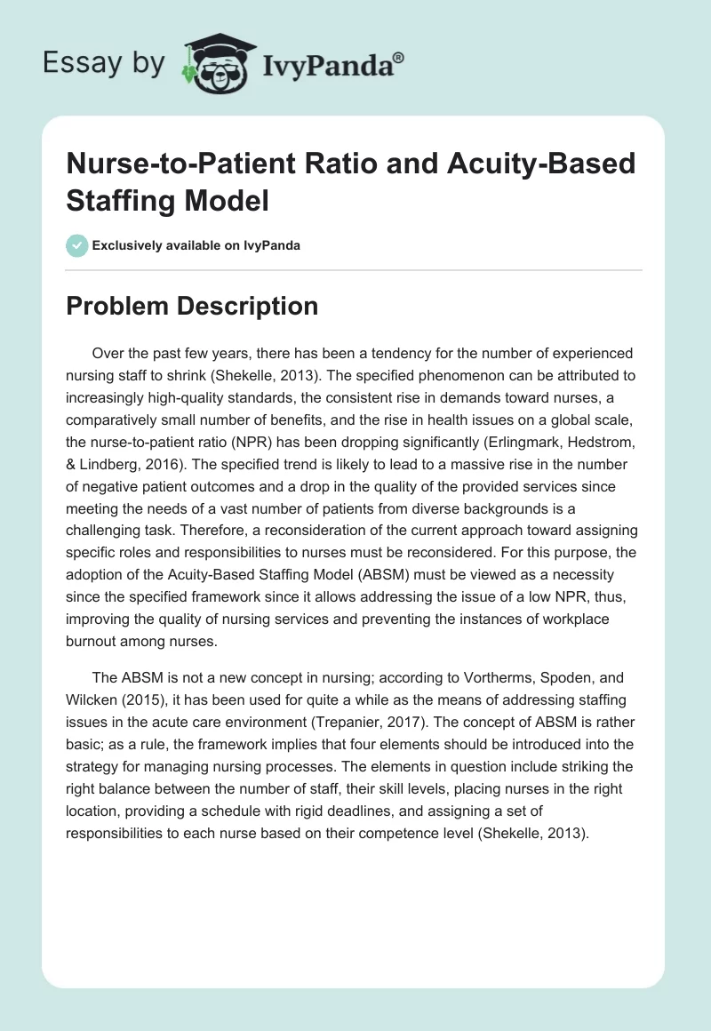 Nurse-to-Patient Ratio and Acuity-Based Staffing Model. Page 1