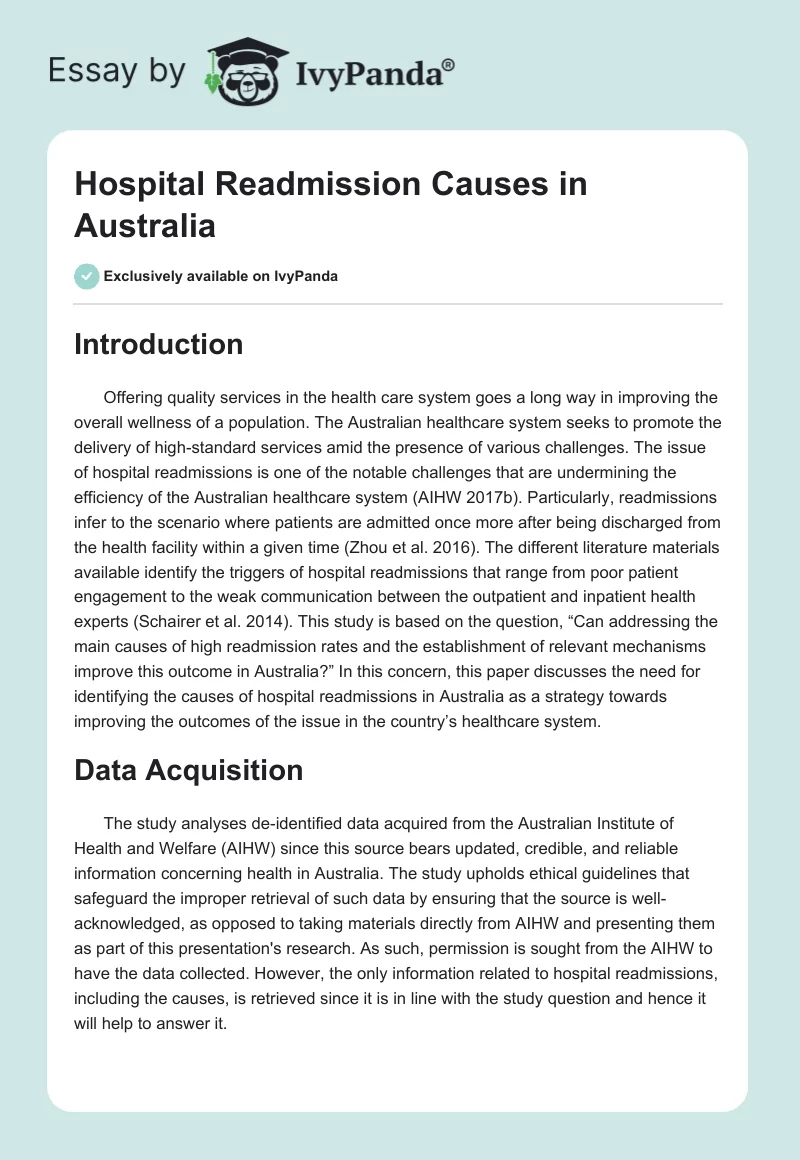 Hospital Readmission Causes in Australia. Page 1