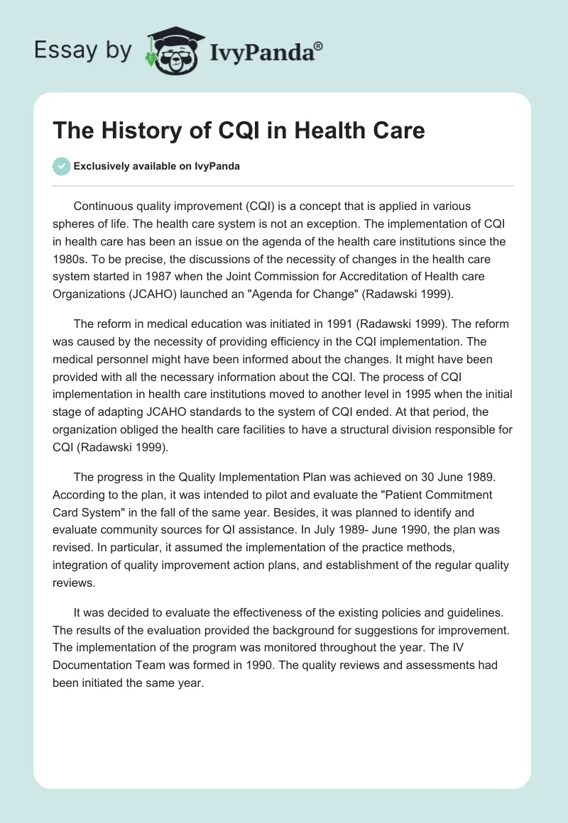 The History of CQI in Health Care. Page 1