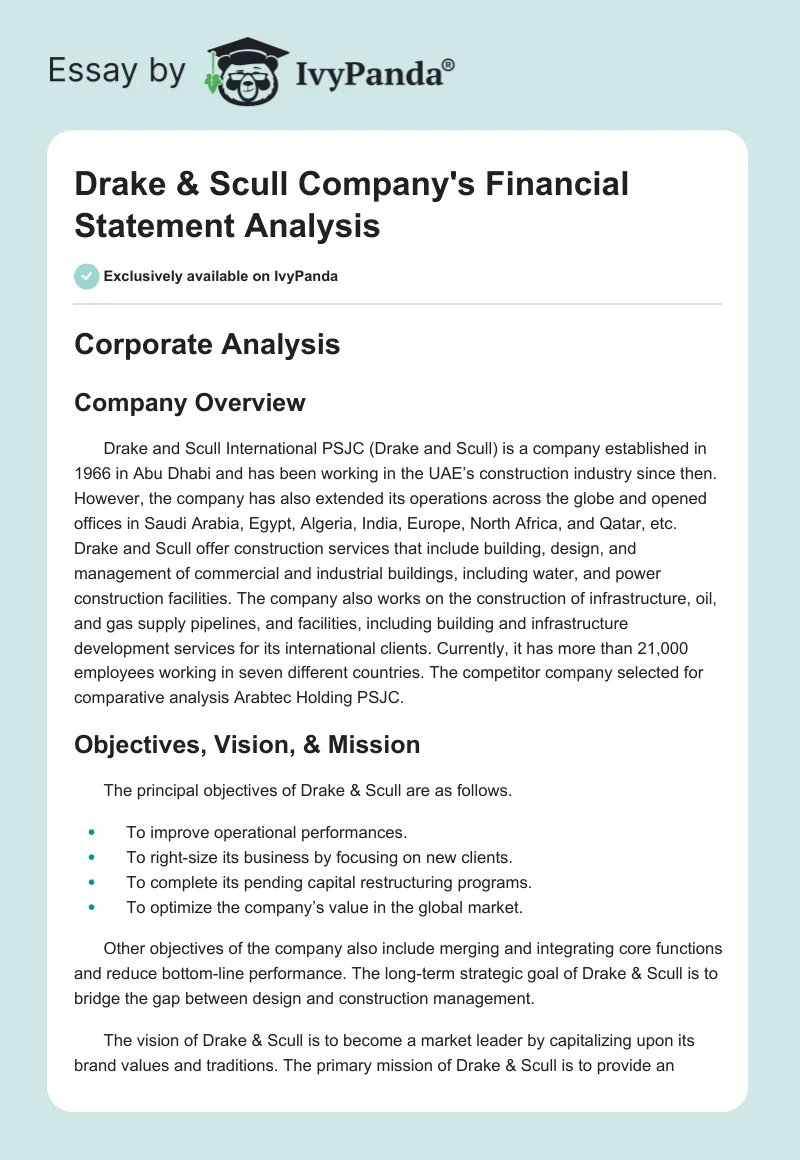 Drake & Scull Company's Financial Statement Analysis. Page 1