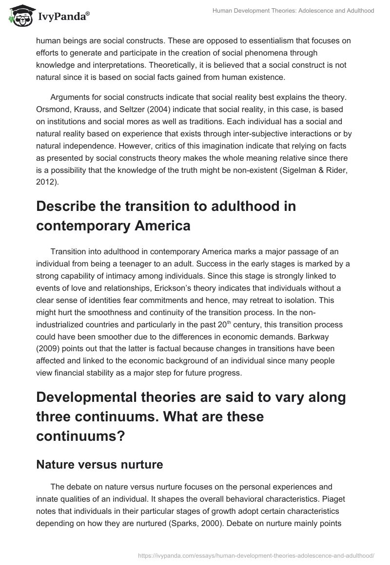 Human Development Theories: Adolescence and Adulthood. Page 2