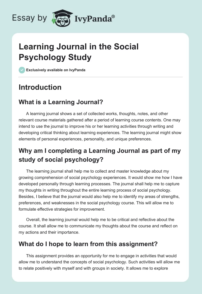 Learning Journal in the Social Psychology Study. Page 1
