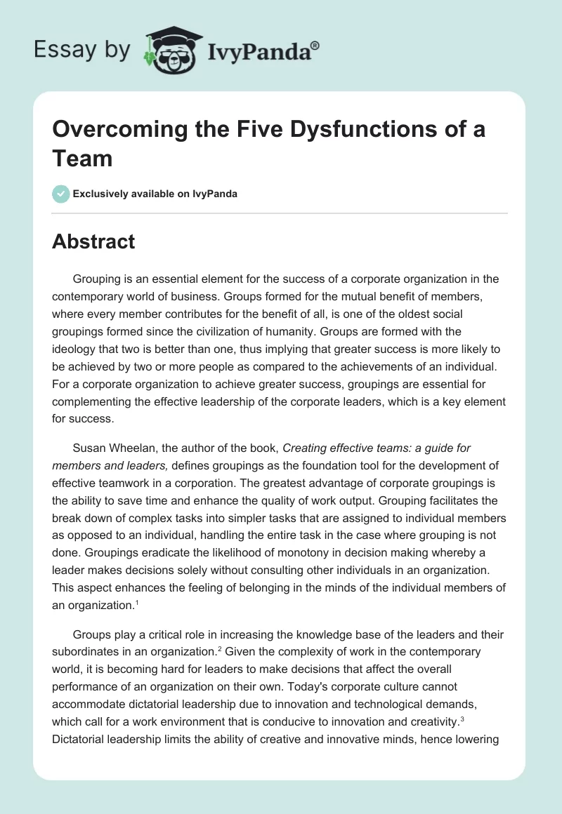 Overcoming the Five Dysfunctions of a Team. Page 1