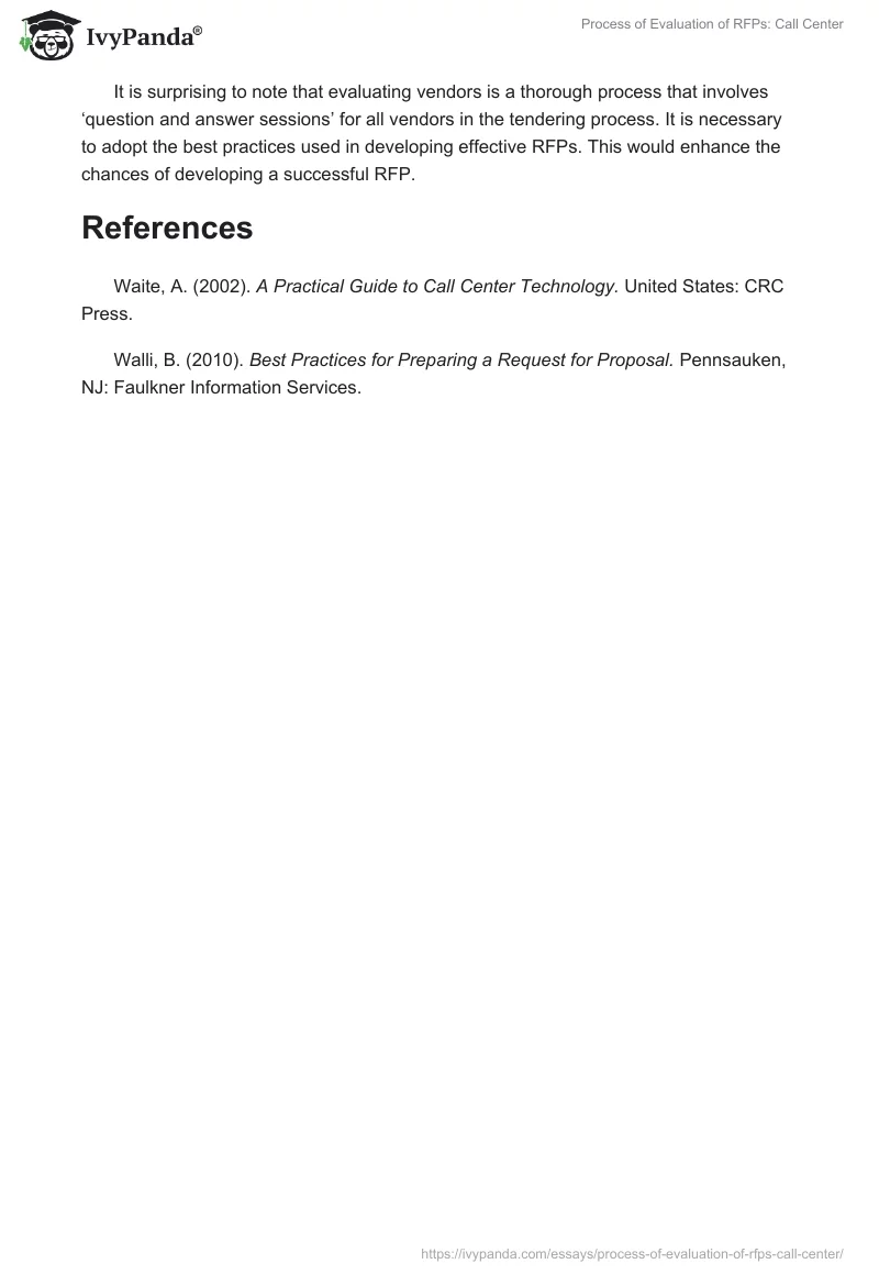 Process of Evaluation of RFPs: Call Center. Page 3
