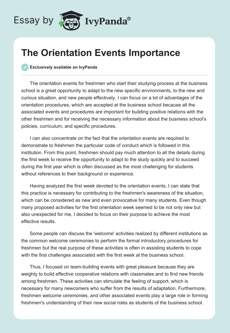 The Orientation Events Importance. Page 1