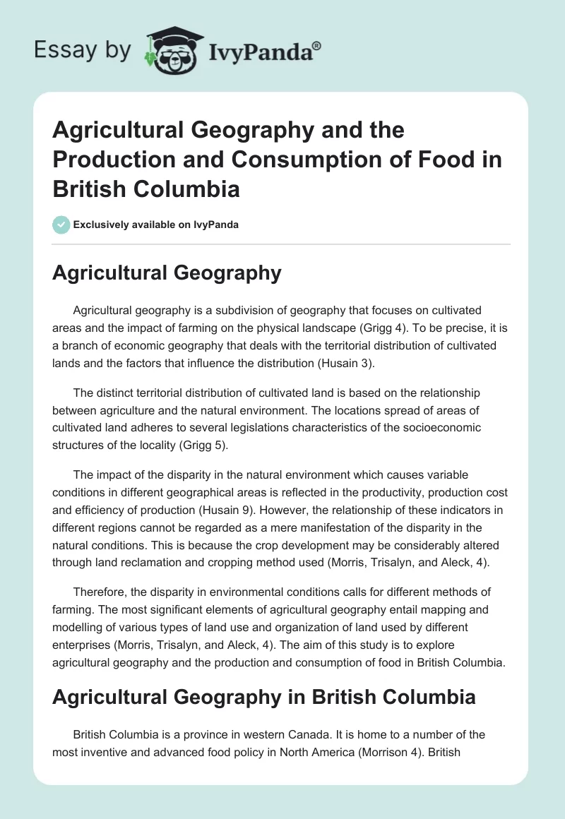 Agricultural Geography and the Production and Consumption of Food in British Columbia. Page 1