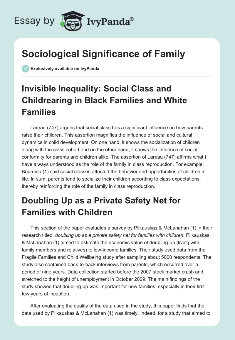 Sociological Significance of Family. Page 1