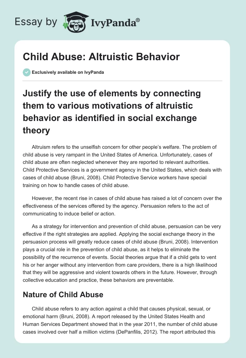 Child Abuse: Altruistic Behavior. Page 1