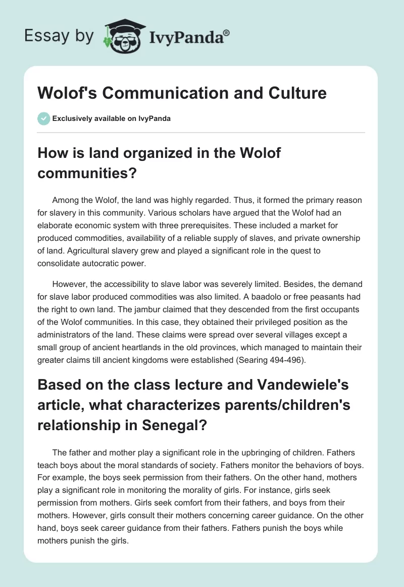 Wolof's Communication and Culture. Page 1