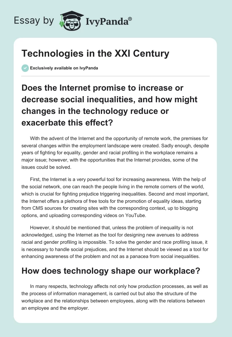 Technologies in the XXI Century. Page 1