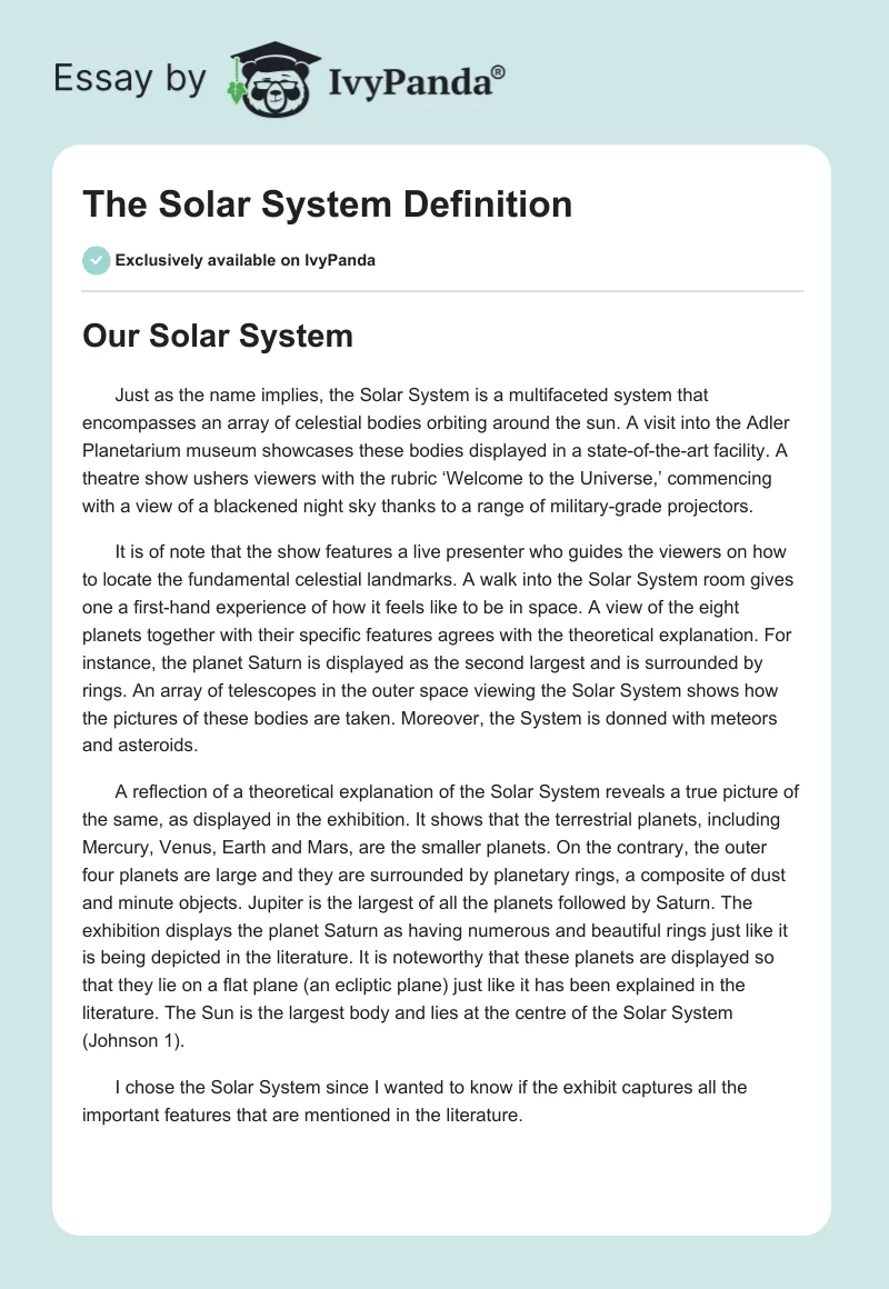 The Solar System Definition. Page 1