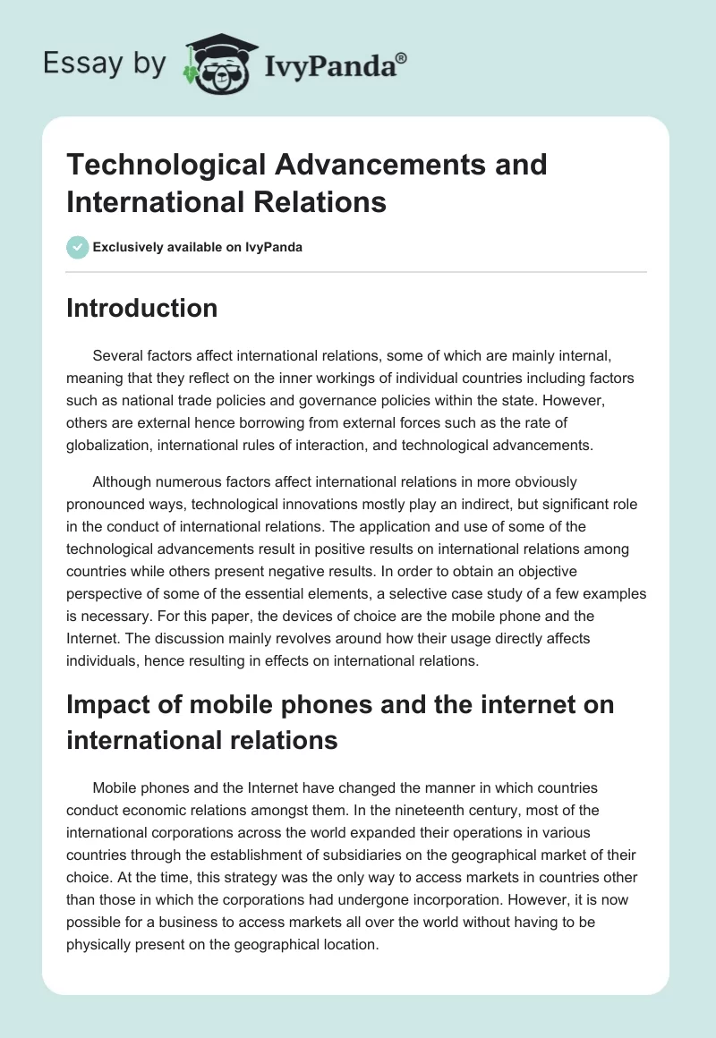 Technological Advancements and International Relations. Page 1