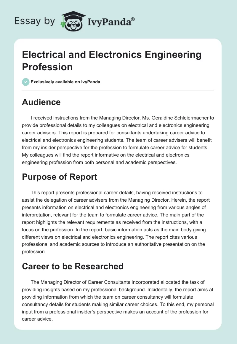 Electrical and Electronics Engineering Profession. Page 1