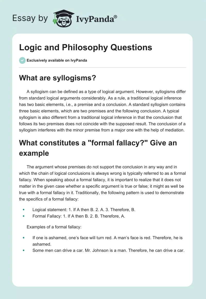 Logic and Philosophy Questions. Page 1