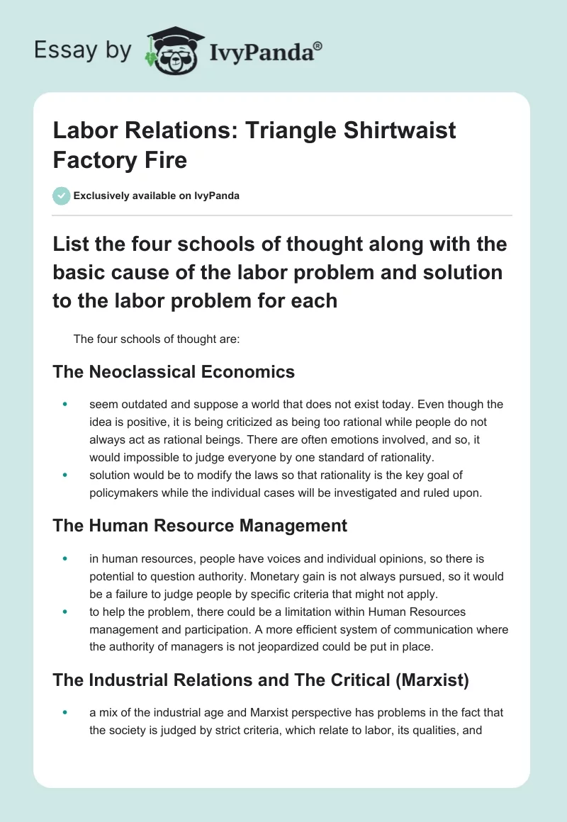 Labor Relations: Triangle Shirtwaist Factory Fire. Page 1