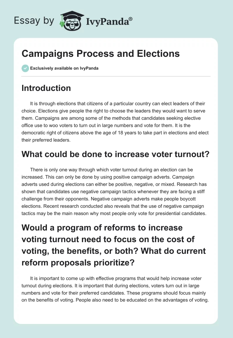 Campaigns Process and Elections. Page 1