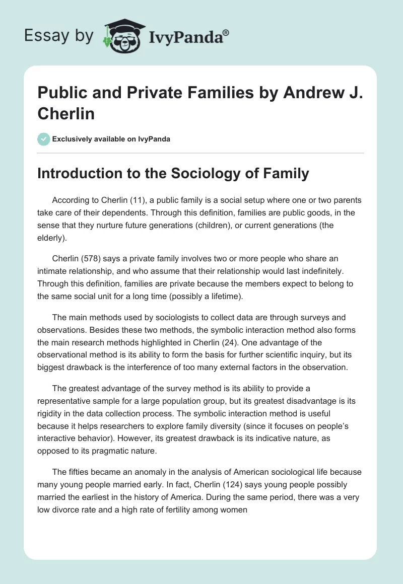 "Public and Private Families" by Andrew J. Cherlin. Page 1