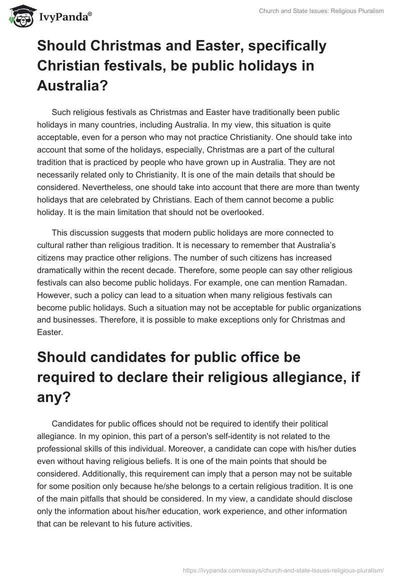 Church and State Issues: Religious Pluralism. Page 3