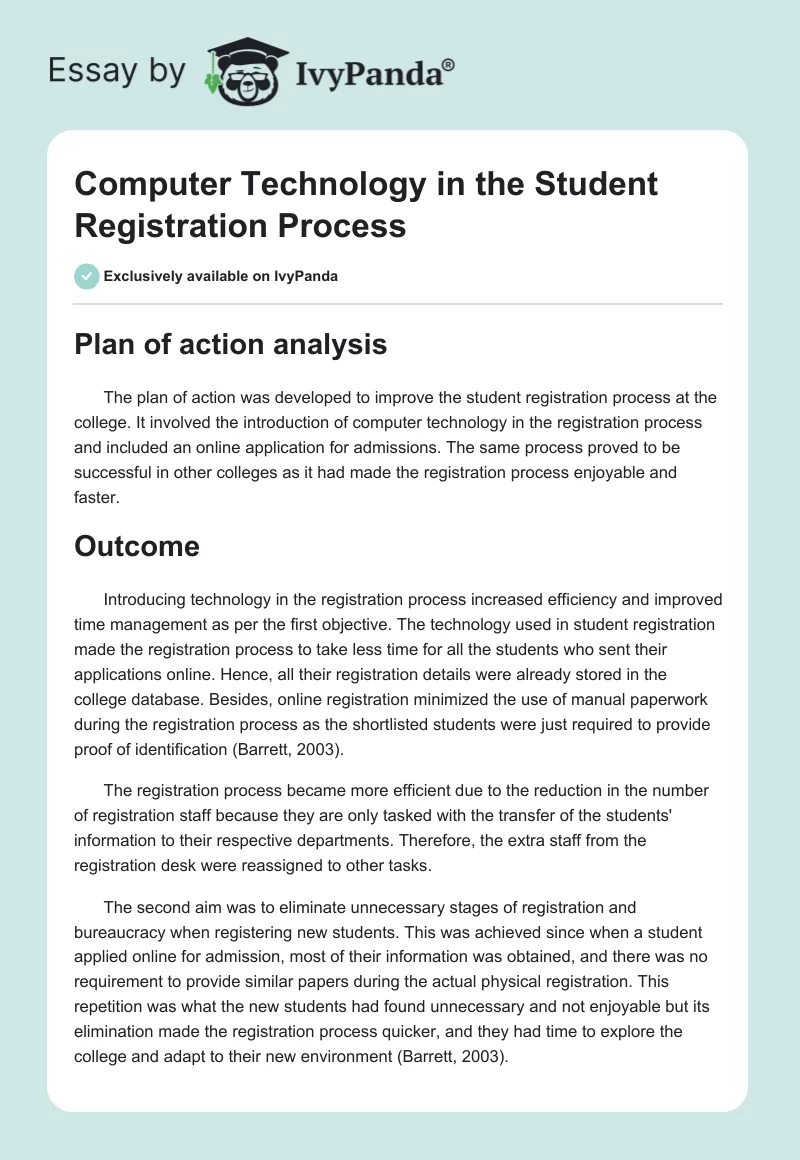 Computer Technology in the Student Registration Process. Page 1