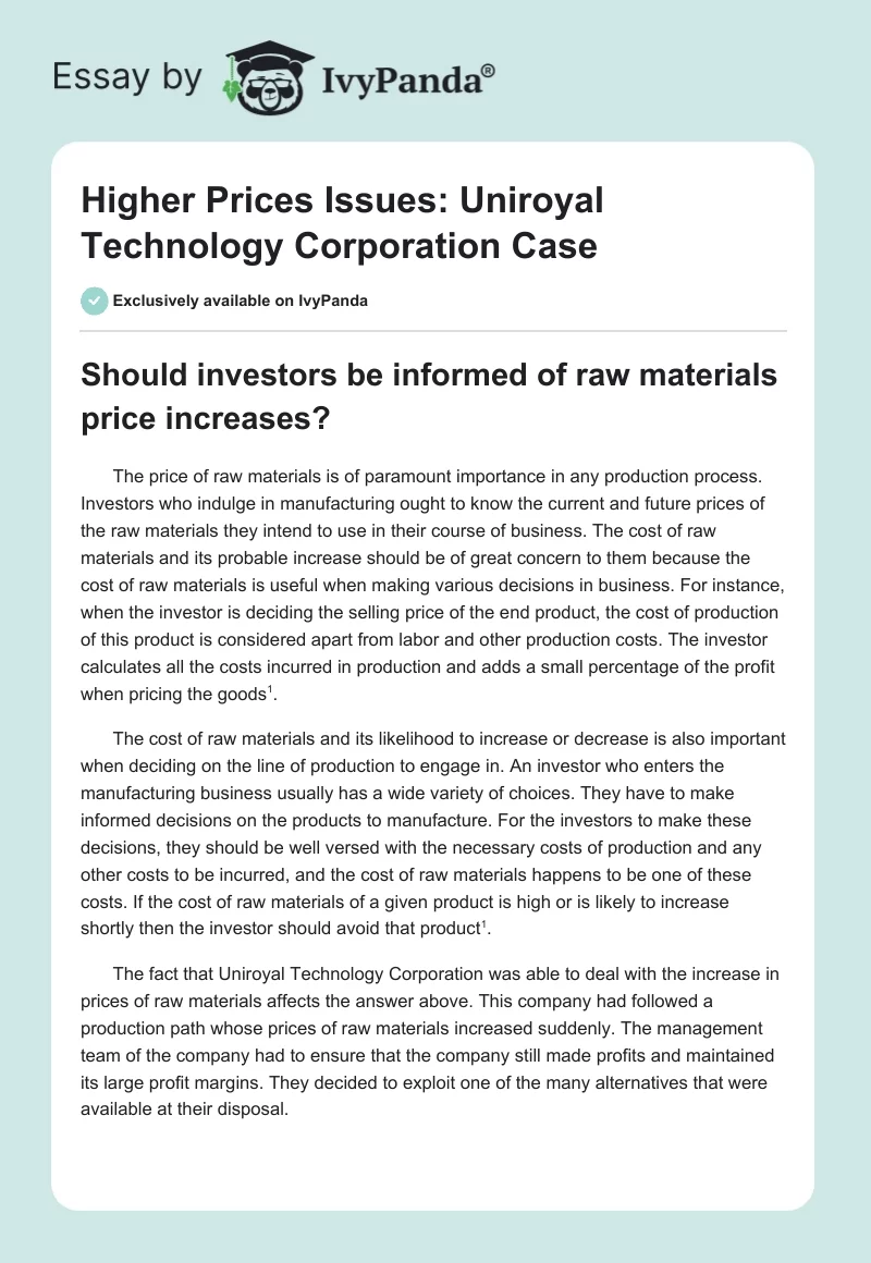 Higher Prices Issues: Uniroyal Technology Corporation Case. Page 1