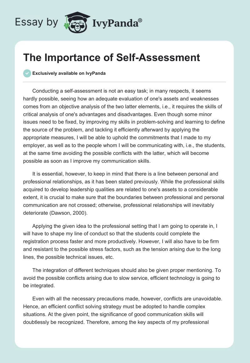 The Importance of Self-Assessment. Page 1