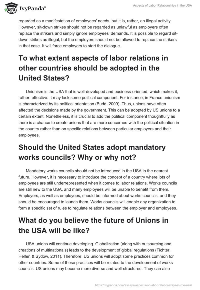 Aspects of Labor Relationships in the USA. Page 2