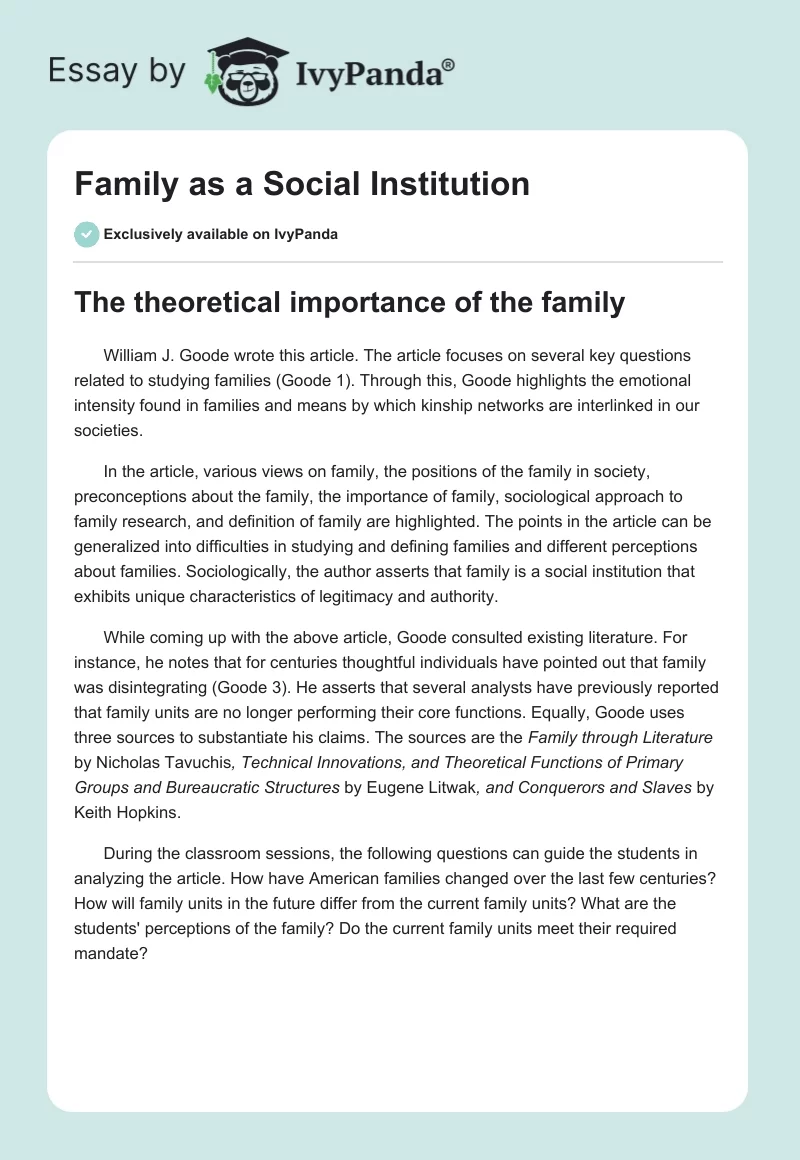Family as a Social Institution. Page 1