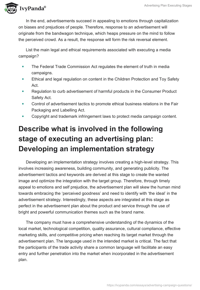 Advertising Plan Executing Stages. Page 2