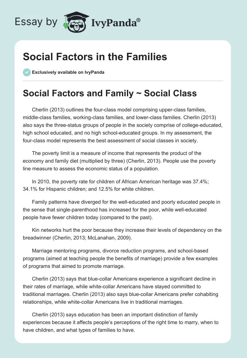 Social Factors in the Families. Page 1