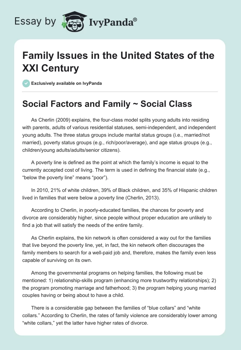 Family Issues in the United States of the XXI Century. Page 1