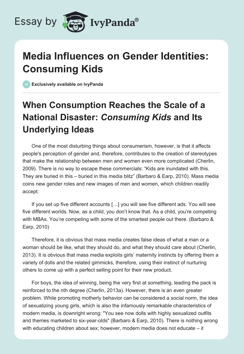 Media Influences on Gender Identities: Consuming Kids. Page 1