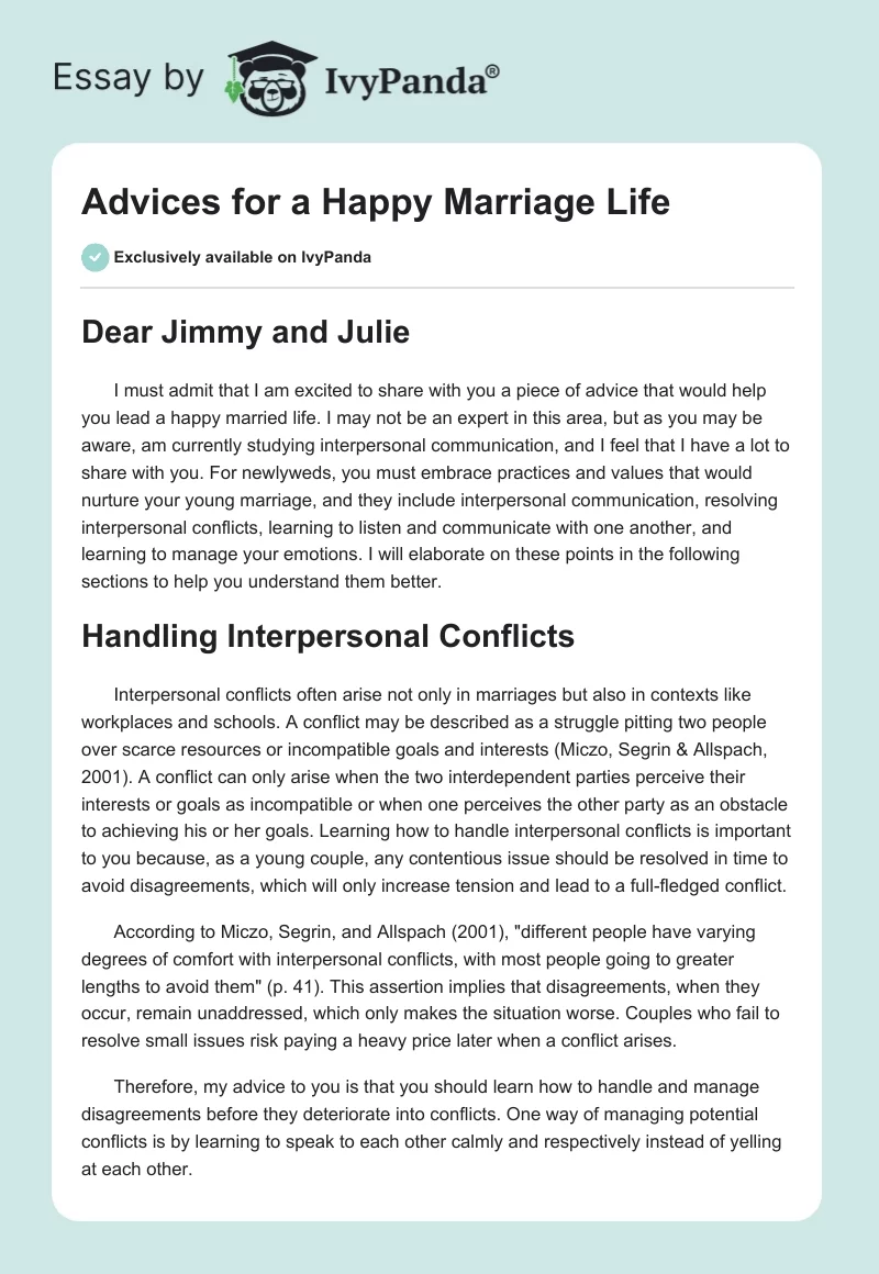 Advices for a Happy Marriage Life. Page 1