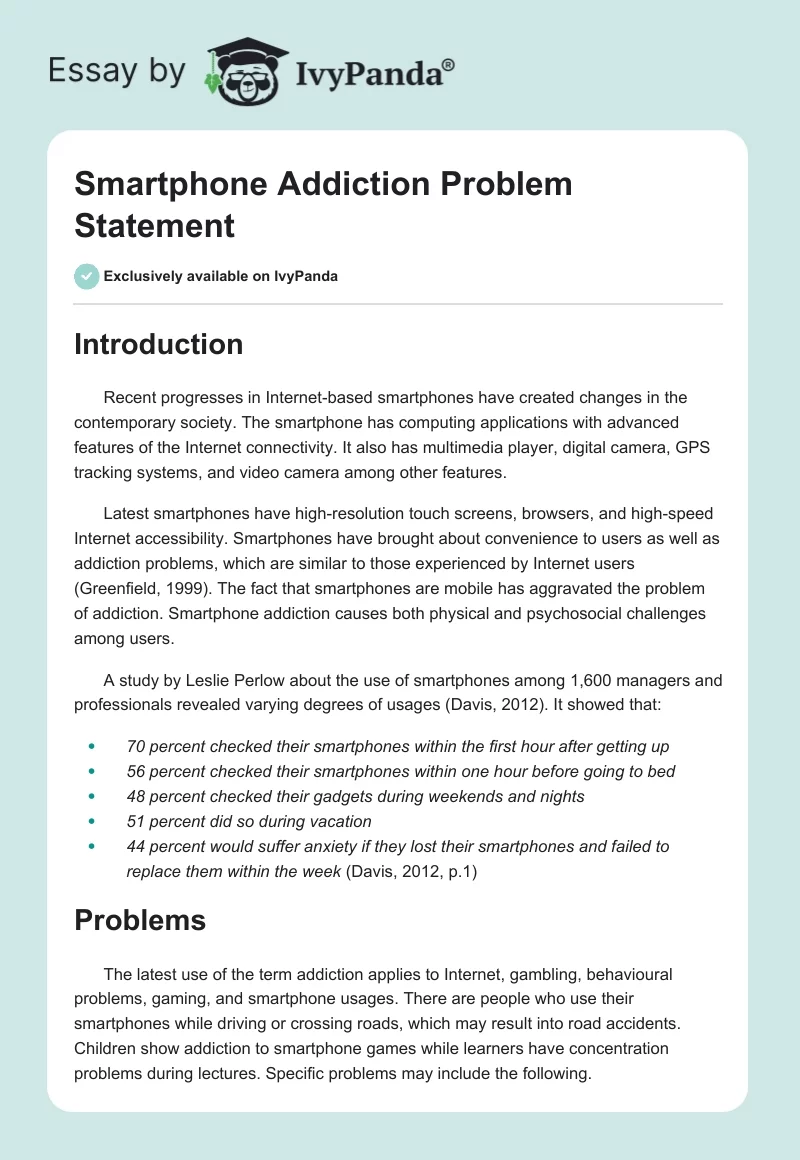 Smartphone Addiction Problem Statement. Page 1