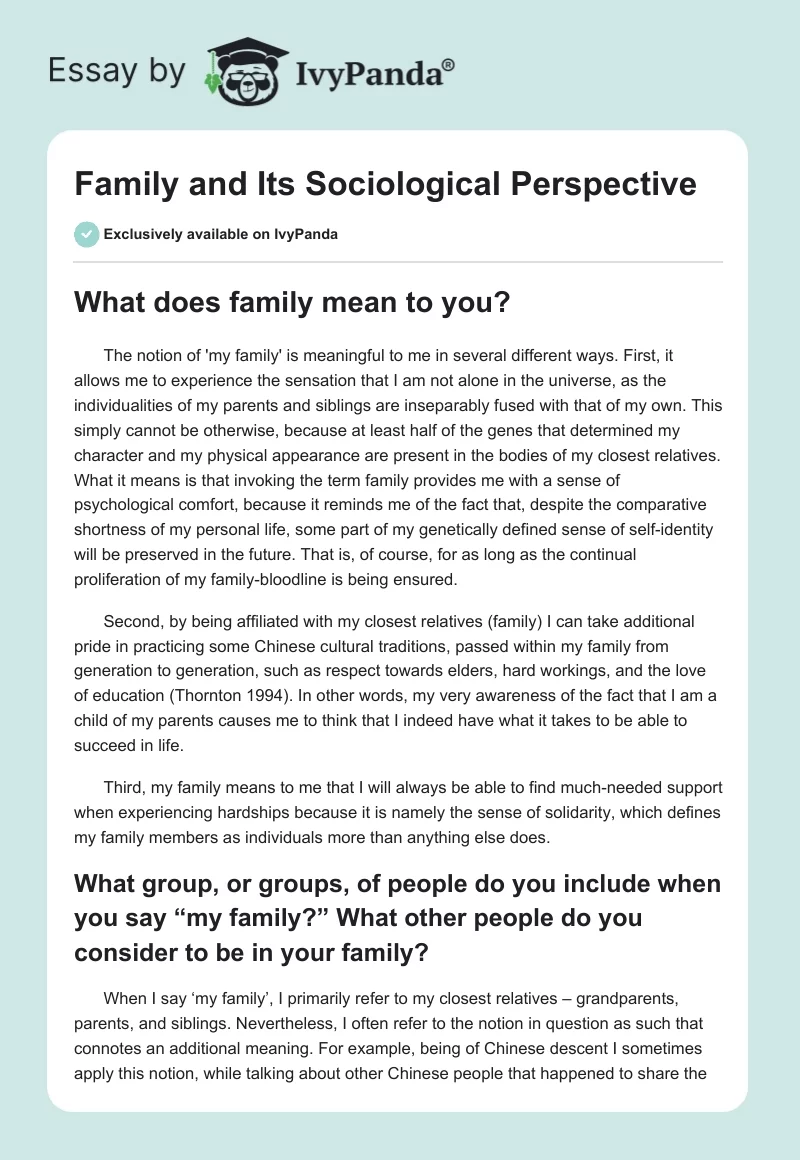 Family and Its Sociological Perspective. Page 1