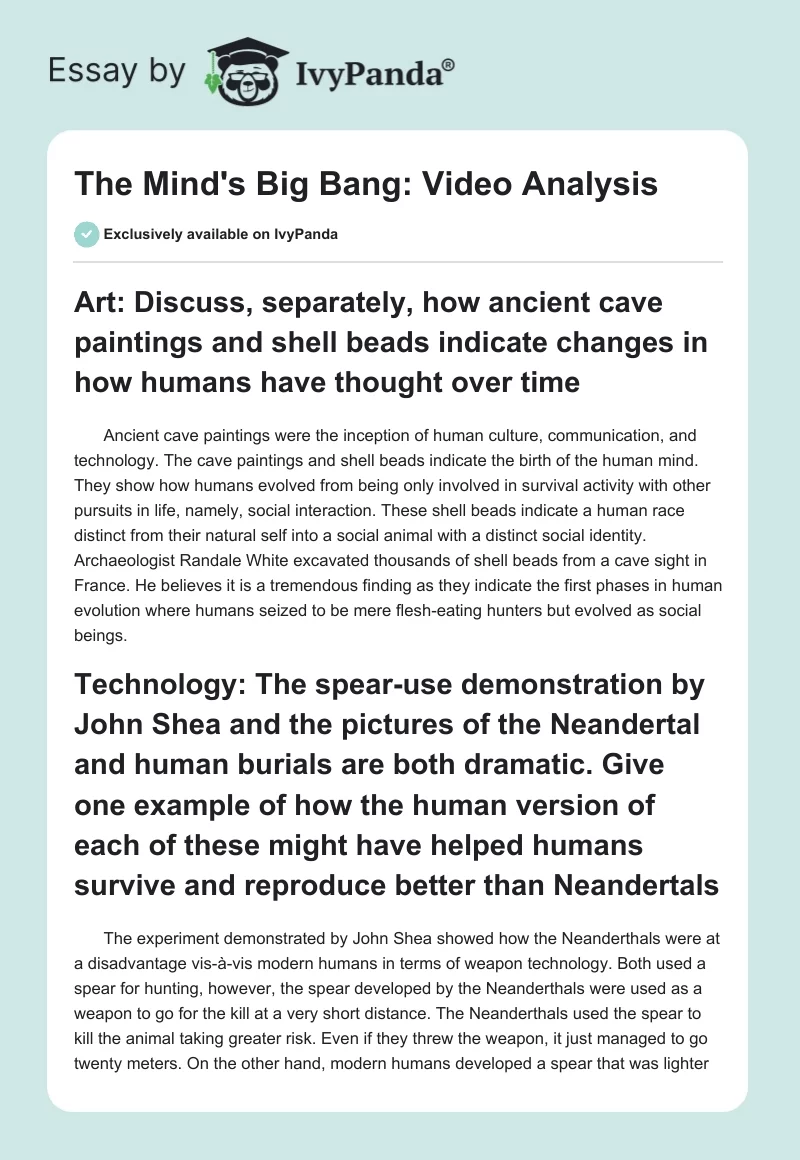 The Mind's Big Bang: Video Analysis. Page 1