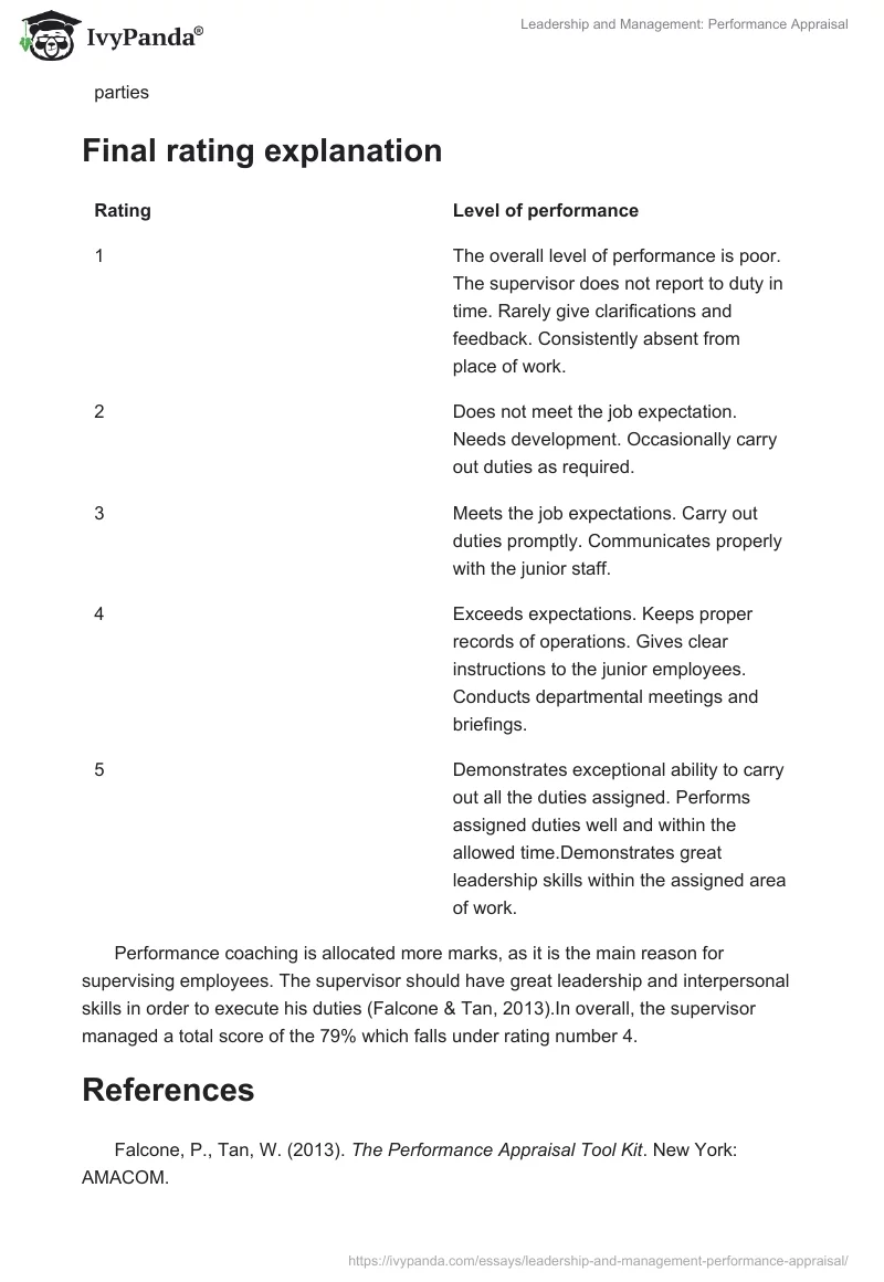 Leadership and Management: Performance Appraisal. Page 3