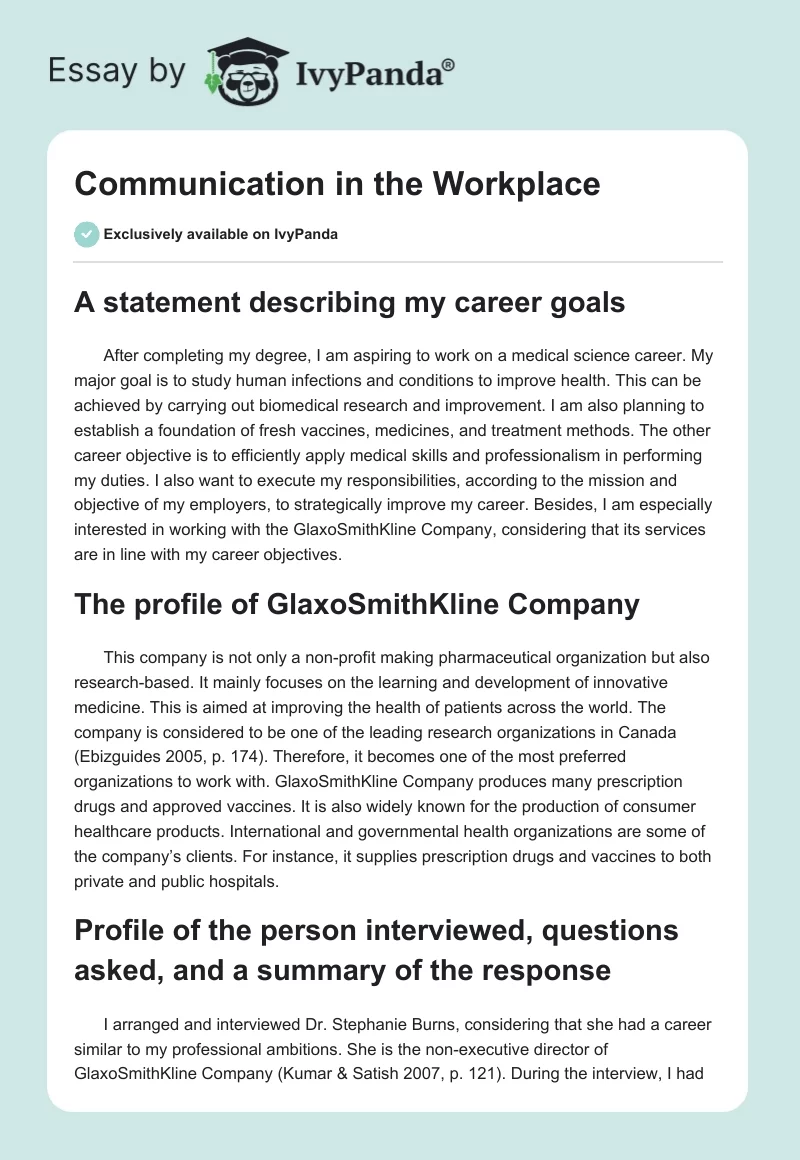Communication in the Workplace. Page 1