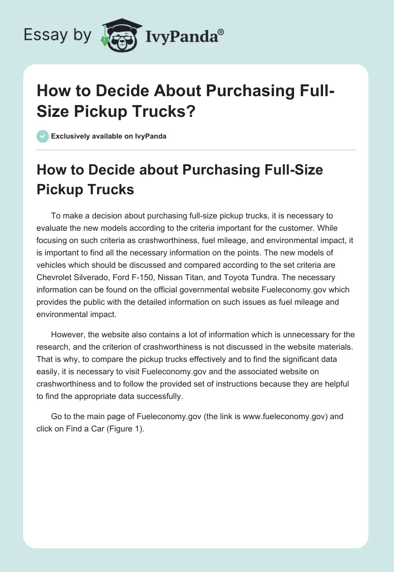 How to Decide About Purchasing Full-Size Pickup Trucks?. Page 1