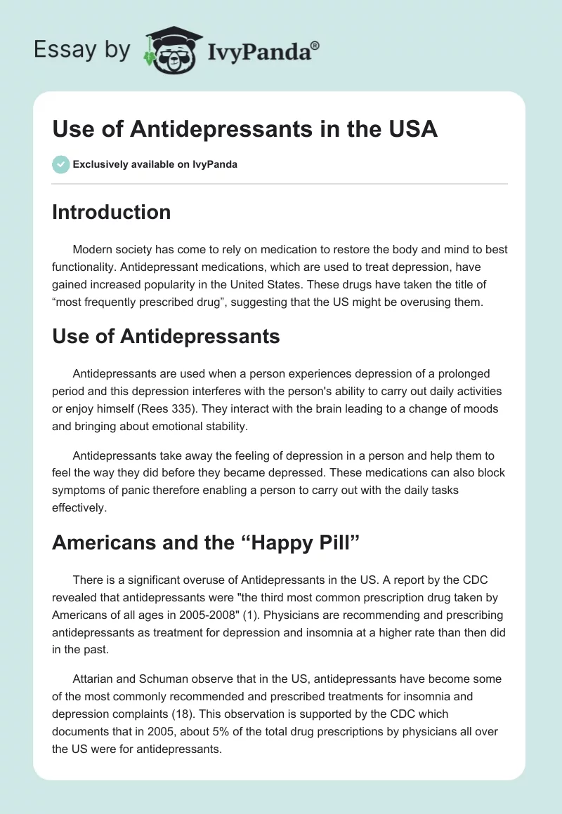 Use of Antidepressants in the USA. Page 1