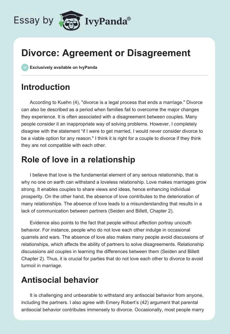 Divorce: Agreement or Disagreement. Page 1