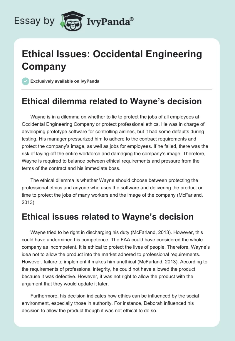 Ethical Issues: Occidental Engineering Company. Page 1