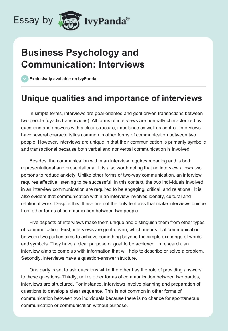 Business Psychology and Communication: Interviews. Page 1