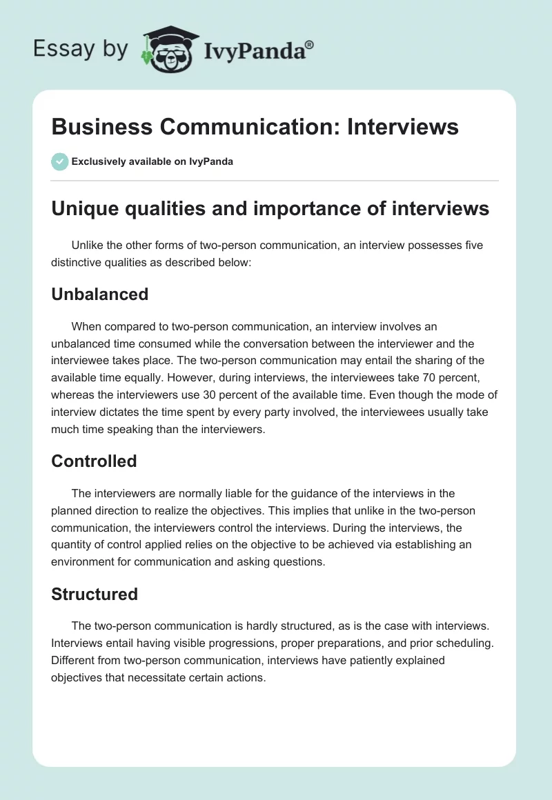 Business Communication: Interviews. Page 1