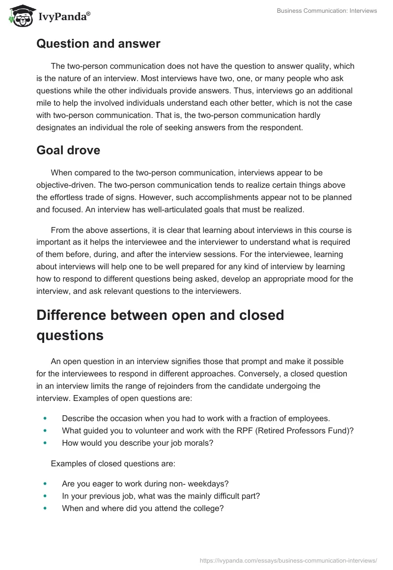 Business Communication: Interviews. Page 2