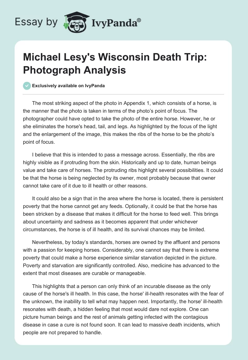 Michael Lesy's Wisconsin Death Trip: Photograph Analysis. Page 1