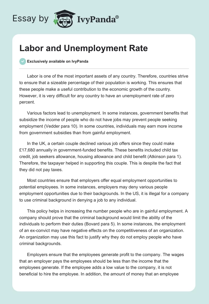 Labor and Unemployment Rate. Page 1