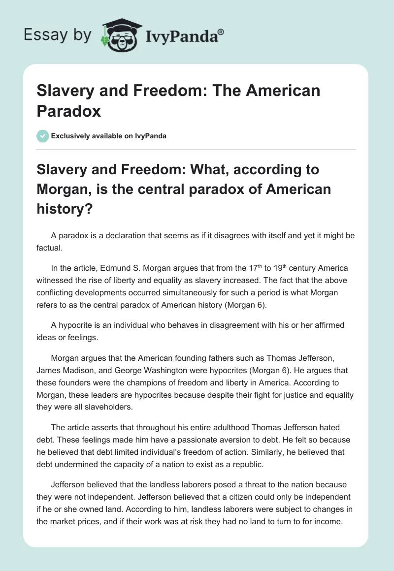 Slavery and Freedom: The American Paradox. Page 1