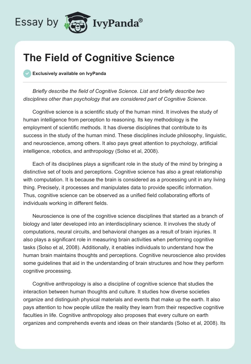 The Field of Cognitive Science. Page 1