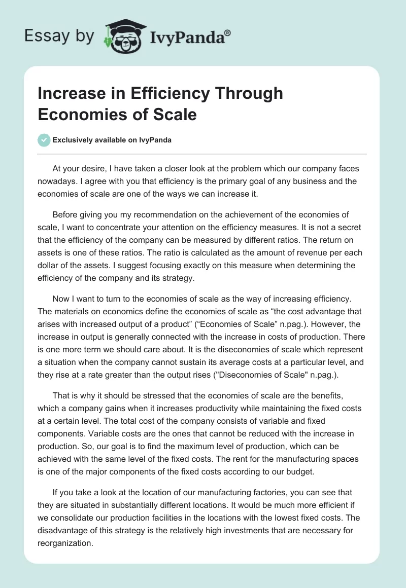 Increase in Efficiency Through Economies of Scale. Page 1