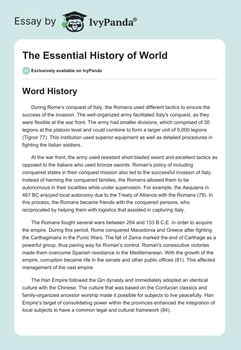 The Essential History of World. Page 1